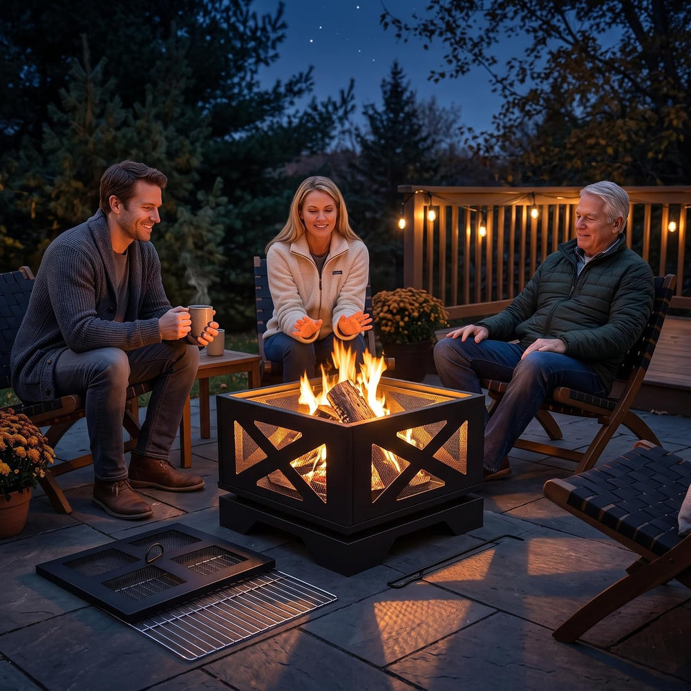 Kingson 20" Square Outdoor Fire Pit with X-Frame Mesh Design, Portable 2...