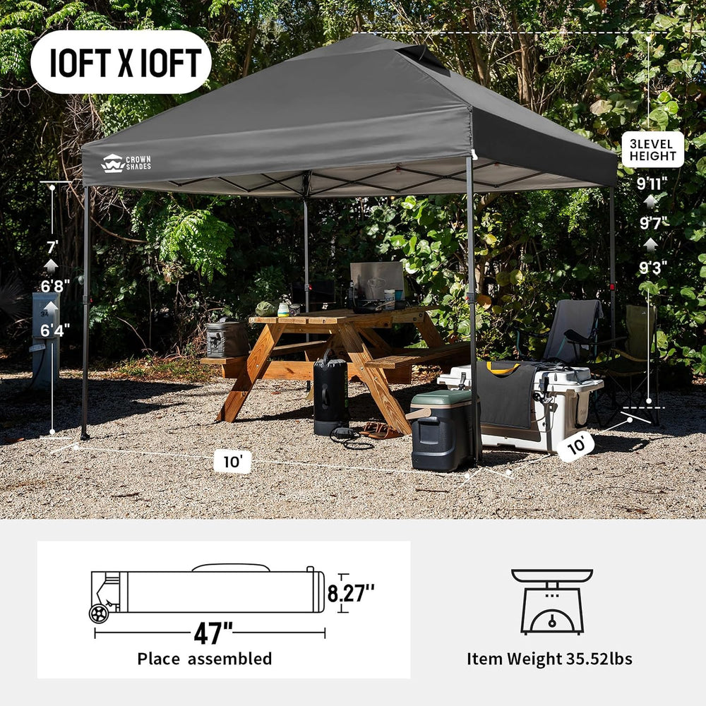 CROWN SHADES 10x10 Pop Up Canopy Tent, Outdoor Canopy, Grey