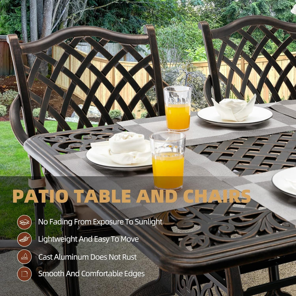 7-Piece Cast Aluminum Outdoor Table and Chairs, Antique Bronze Patio Dining S...