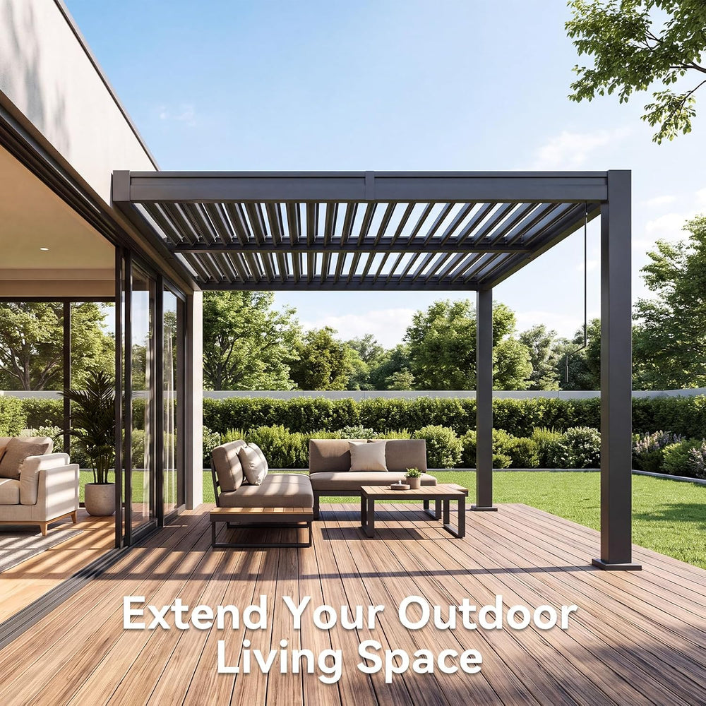 Aoxun Wall Mounted Pergola 10x12 Louvered pergola with Slight Slope Roof