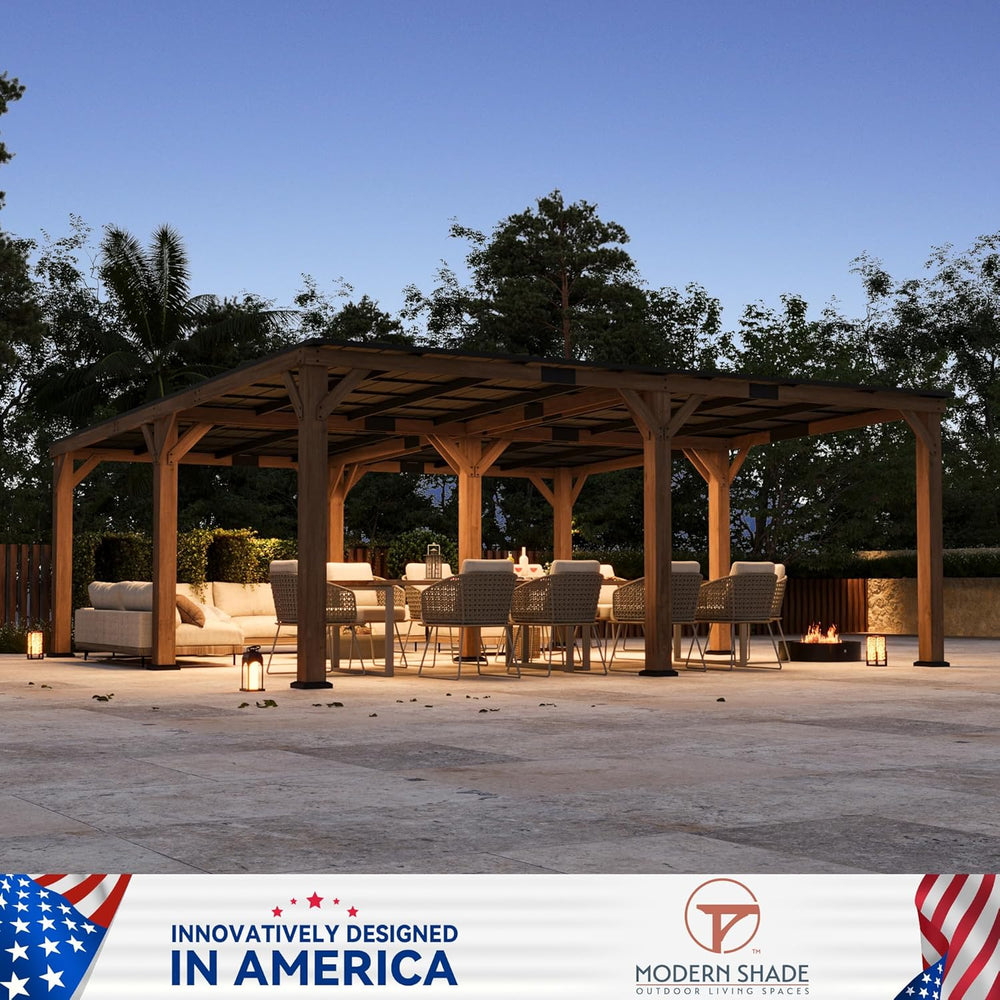 Modern Shade Wood Grill Gazebo 20' x 20' with Sloped Galvanized Steel...