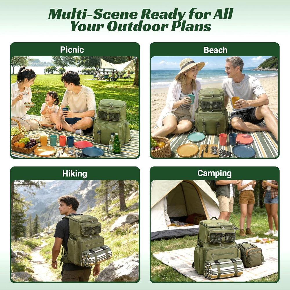 Hap Tim Large Picnic Basket Backpack for 4 with Insulated Cooler - Dry-Wet Se...