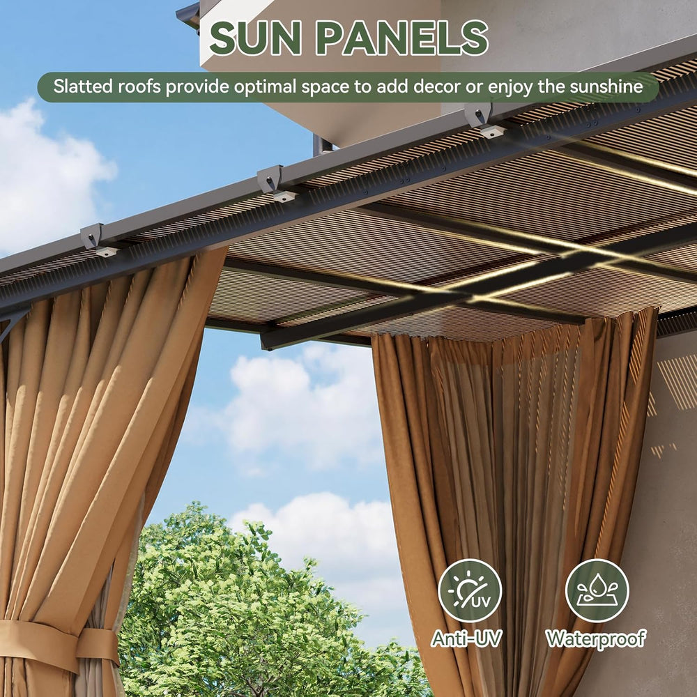 Aoxun 12'x10' Lean to Gazebo, Pergola with Mosquito Net and Curtains,...