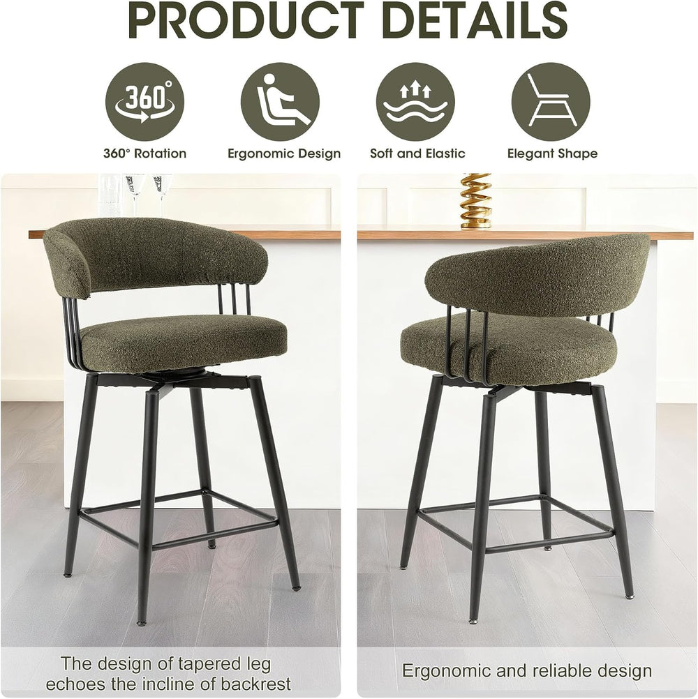 Glitzhome Swivel Counter Height Bar Stools Set of 2, 26.25”H Upholstered Fabr...