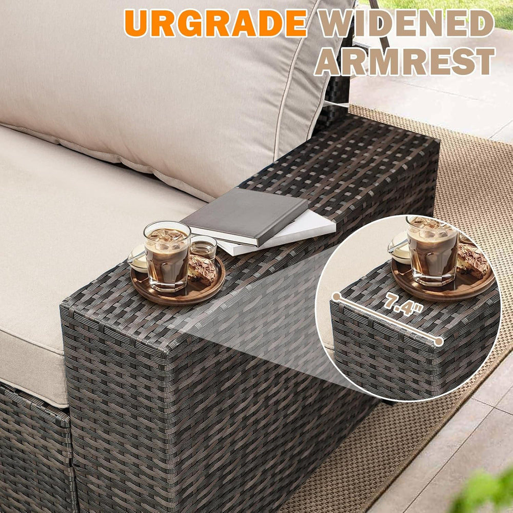 5-Piece Outdoor Patio Furniture Set, Modular Wicker Sectional Sofa with Thick...