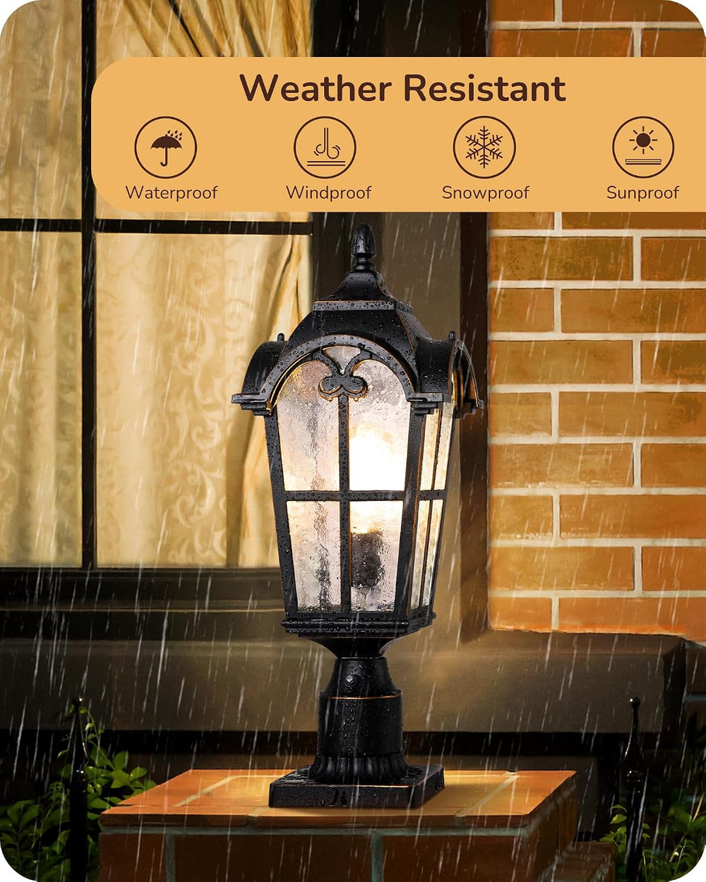 EDISHINE Large Size Dusk to Dawn Outdoor Post Light, 21.9'' H 120V Po...