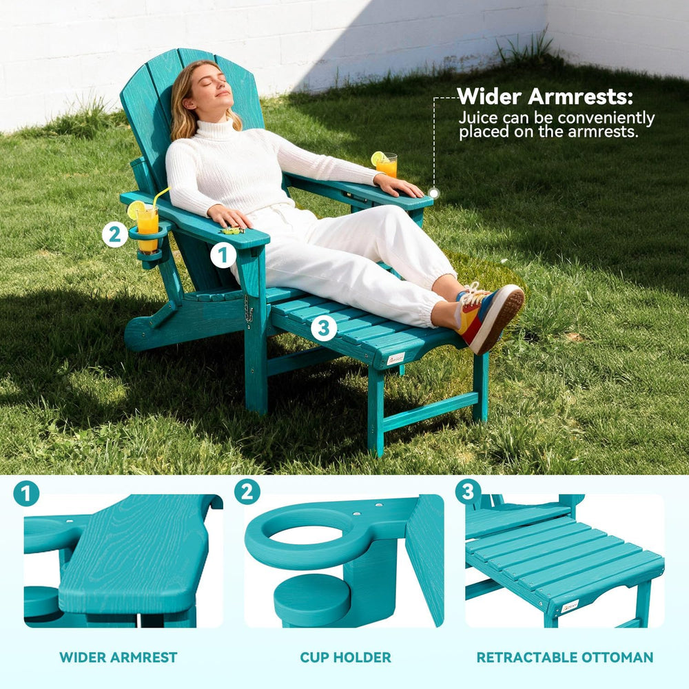 Mdeam HDPE Folding Adirondack Chairs Set of 2, 3-Level 400 lbs, Aruba Blue