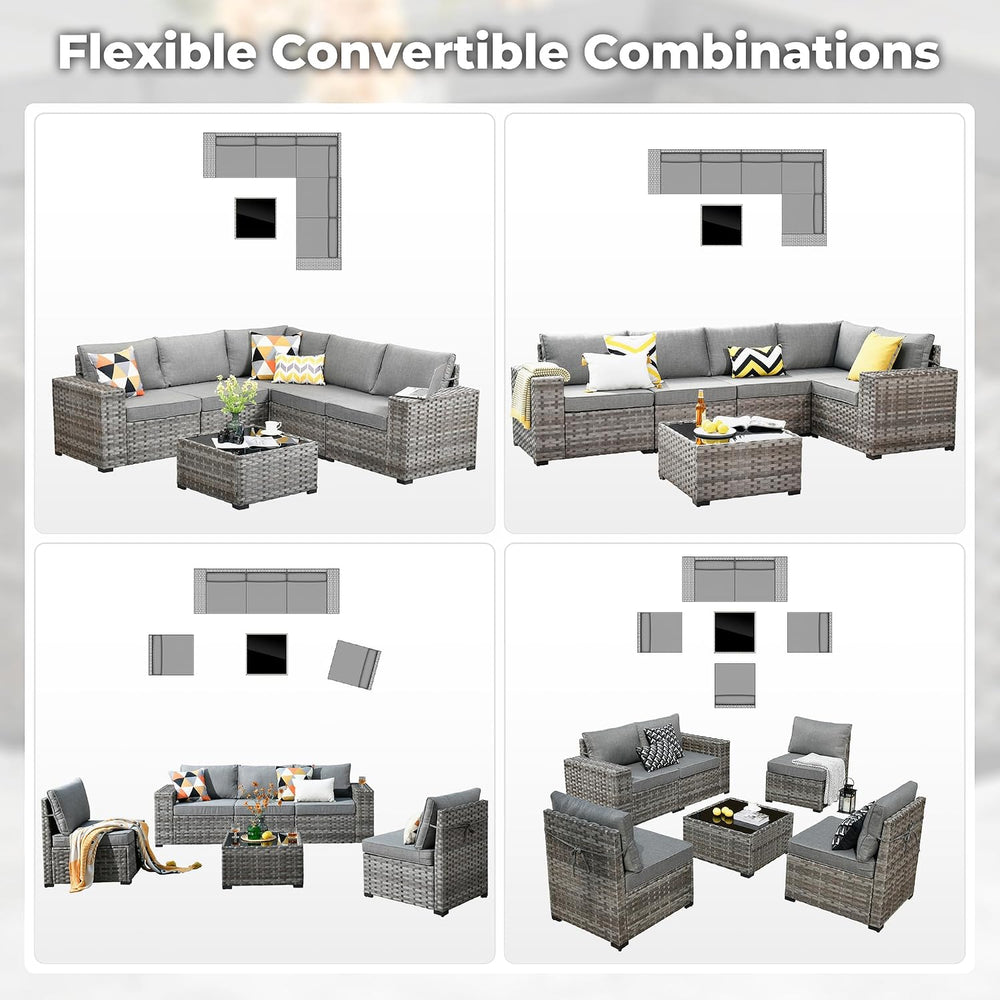 ovios 6 Pieces Patio Furniture Set, Outdoor Wicker Sectional Sofa with Coffee...