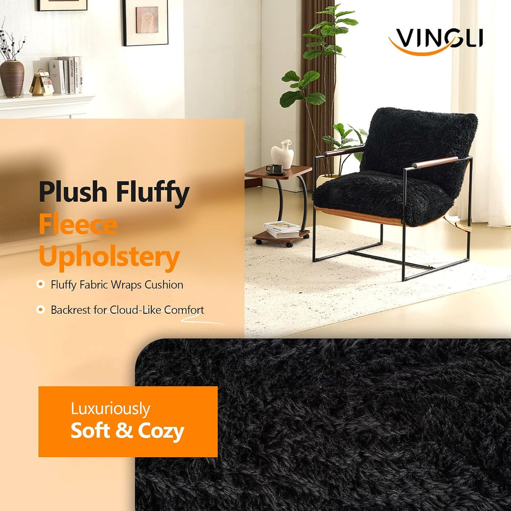 VINGLI 28" Wide Plush Upholstery Sling Modern Accent Chair with Metal Fr...