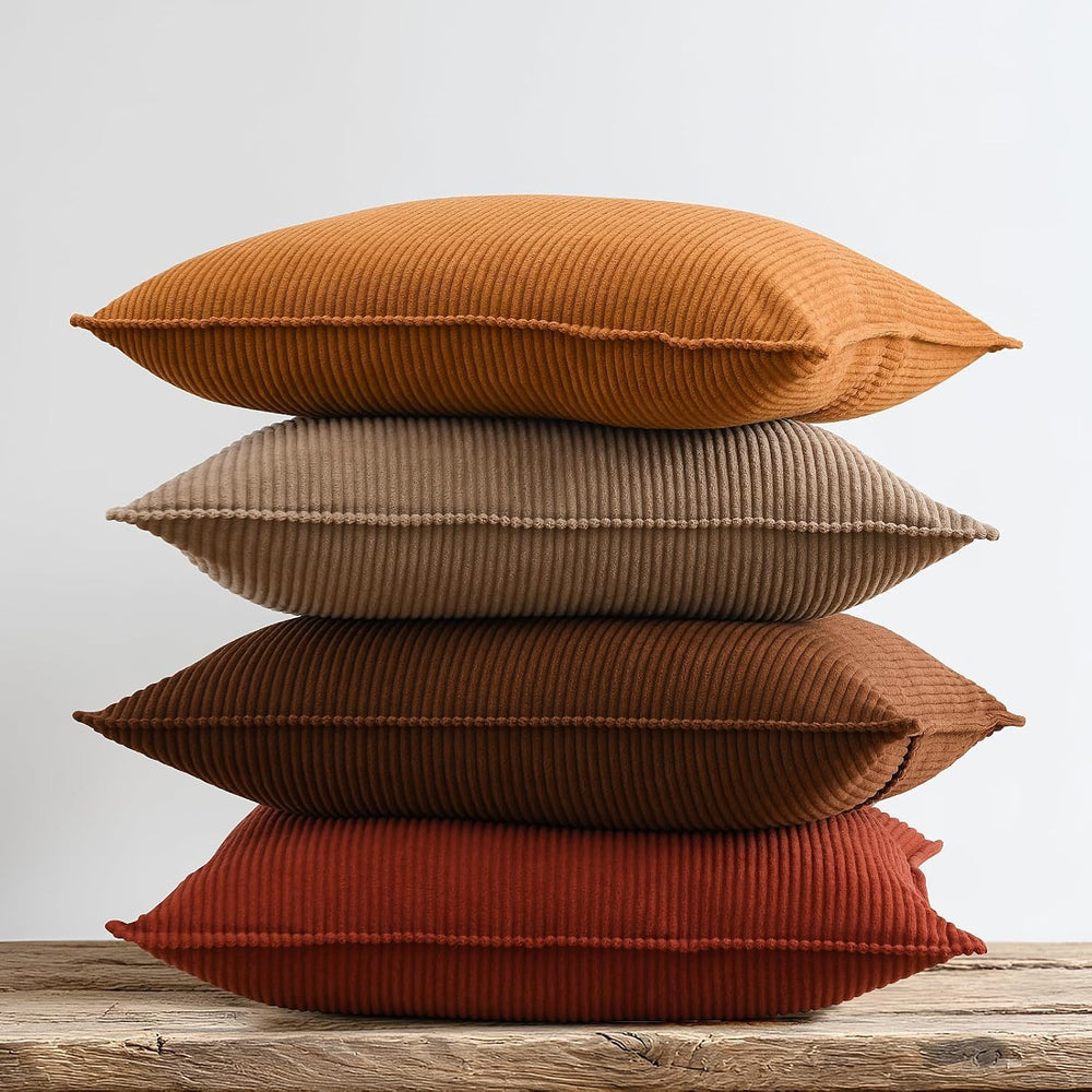 Pack of 4 Throw Pillow Covers Corduroy 20x20 Inch,Maillard Tones