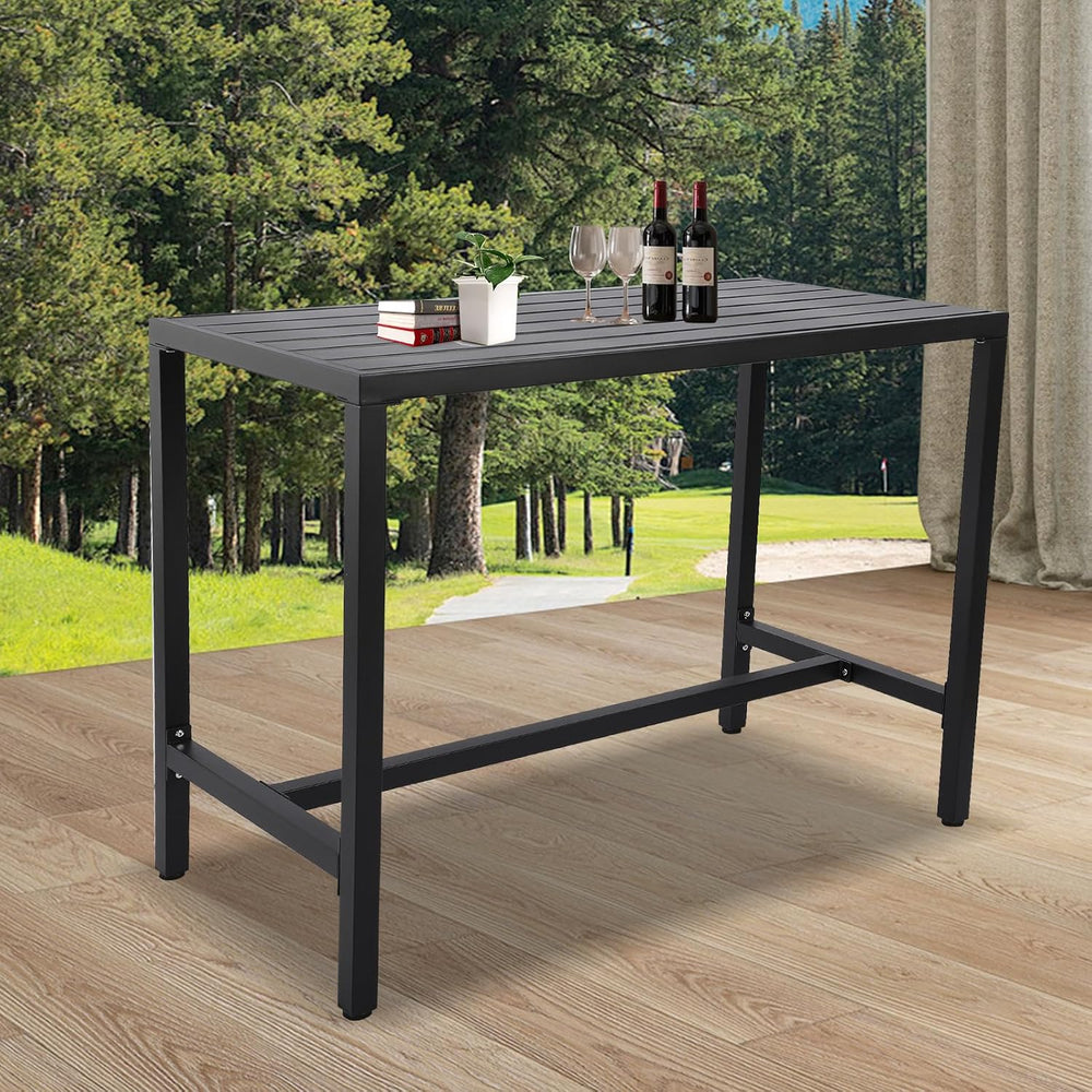 Outdoor Bar Table, Patio Console Pub Height Tables with Powder Coated Steel F...