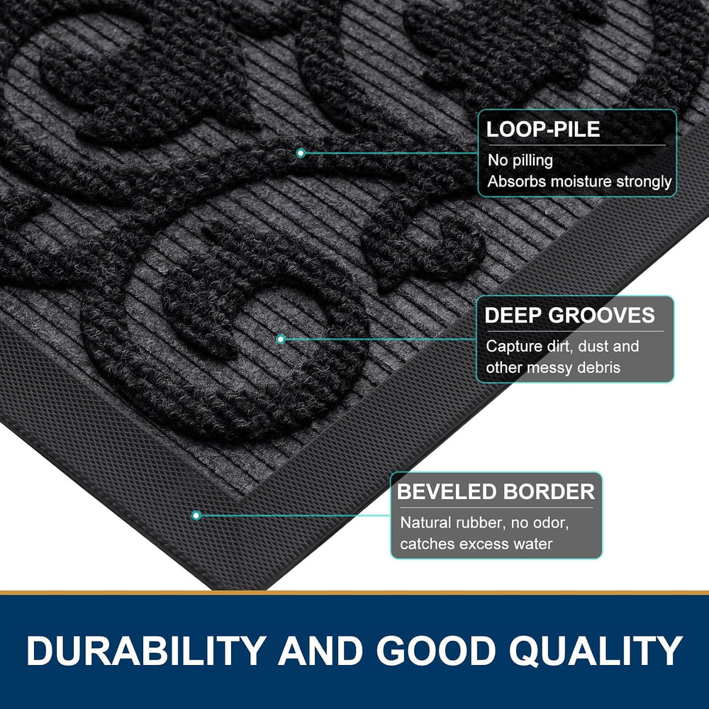 Smiry Front Door Mat Outside Entrance, Low Profile Rubber Doormat, 35x23