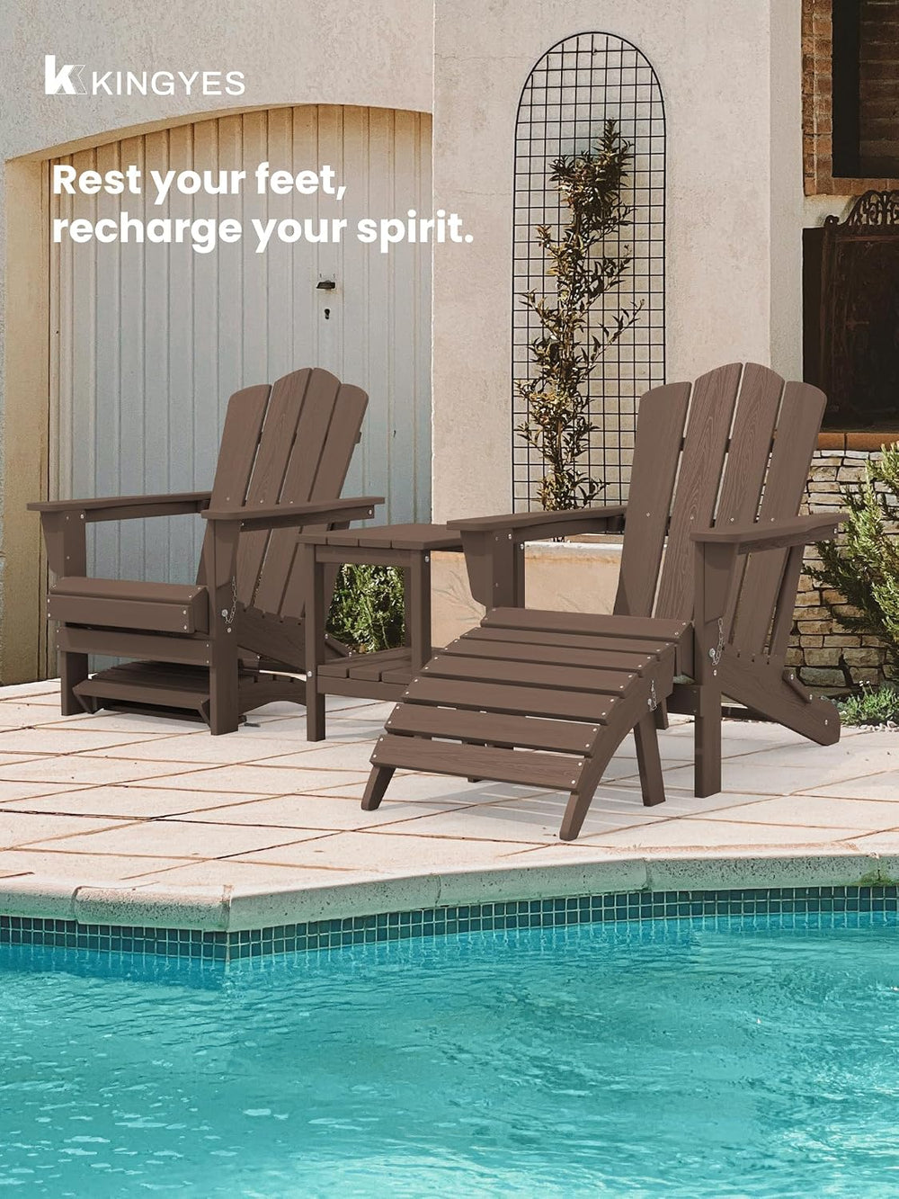 KINGYES Folding Adirondack Ottomans Set of 2 for Adirondack Chair, Brown