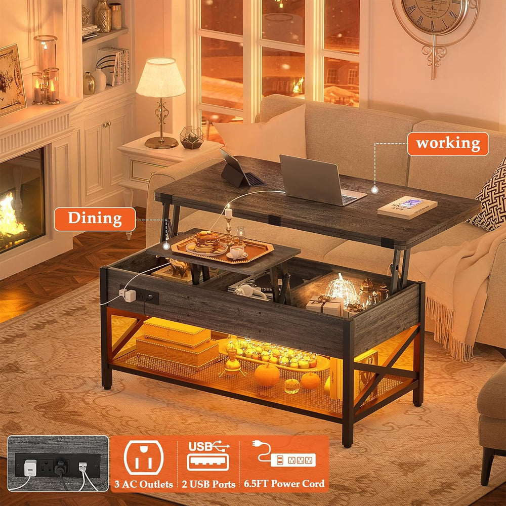 Aheaplus Coffee Table Lift Top Multi-Function Coffee Table Converts to Dining...