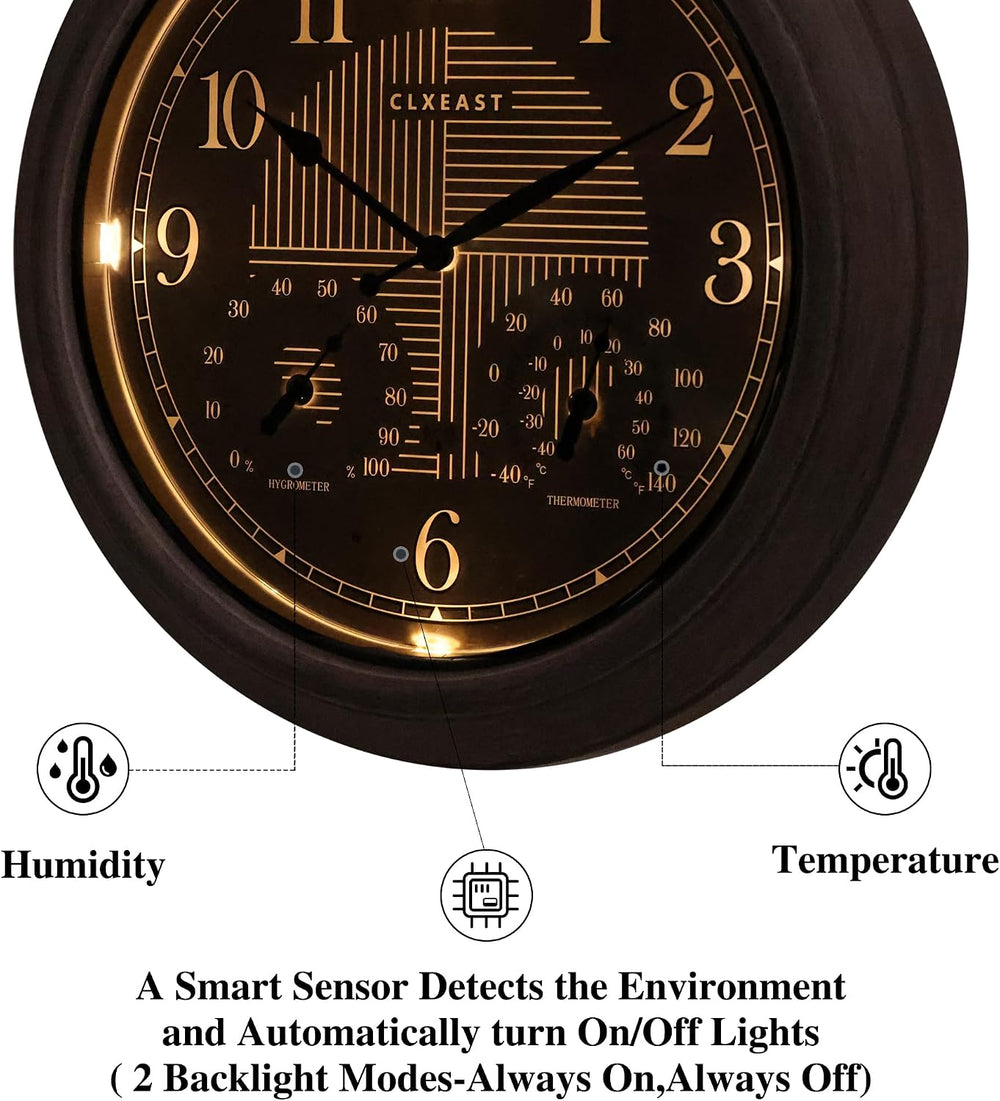 CLXEAST 18" Illuminated Outdoor Atomic Wall Clock Waterproof