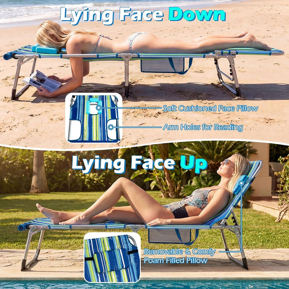 GYMAX Tanning Chair, 330LBS Beach Lounge w/Face Arm Hole & Hand Shoulder ...