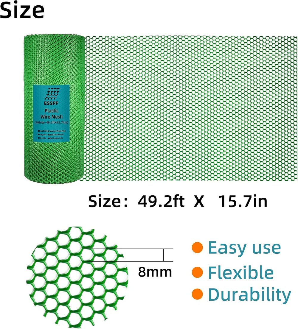 Pet & Garden Safeguard - 15.7IN x 49.2FT Roll - Green Plastic Netting, Mu...
