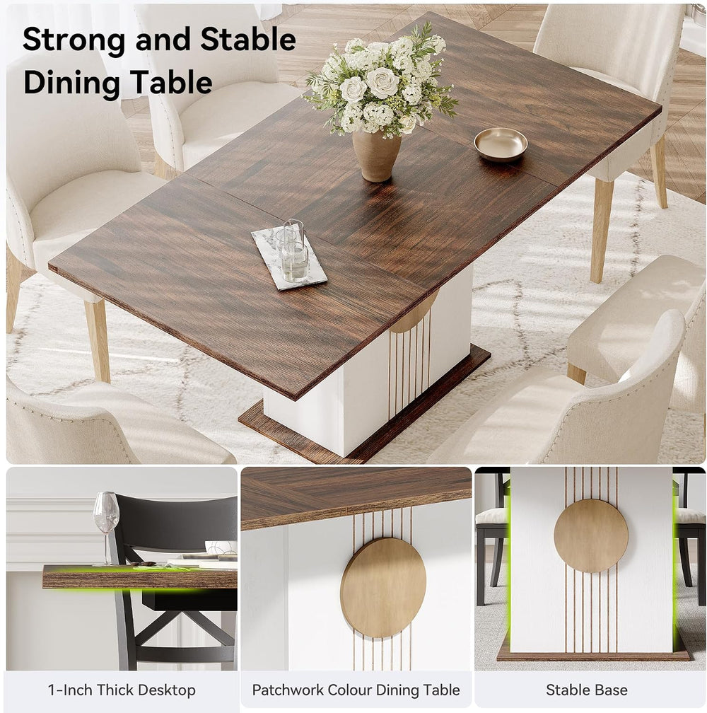 LITTLE TREE Rectangle Dining Table, Modern Kitchen Table Set for 6, Wooden Fu...