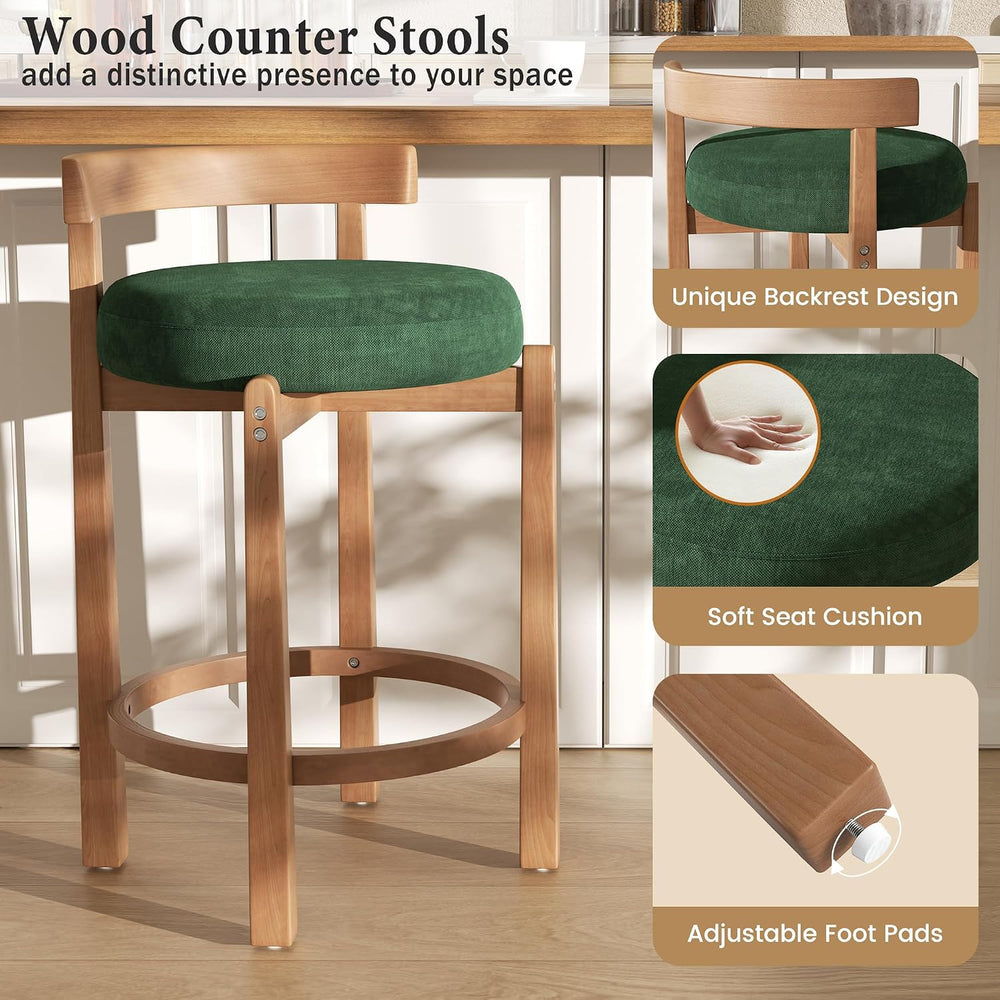 Bar Stools Set of 4, 26" Upholstered Counter Height Bar Chairs, Mid Cent...