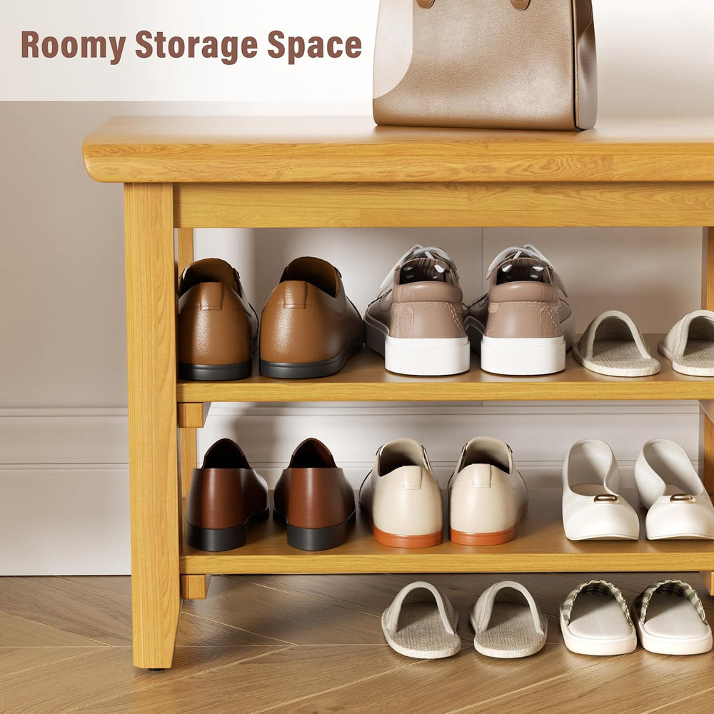 Shoe Rack Bench Mid Century Modern 2-Tier Shoe Rack Organizer for Entryway Ha...