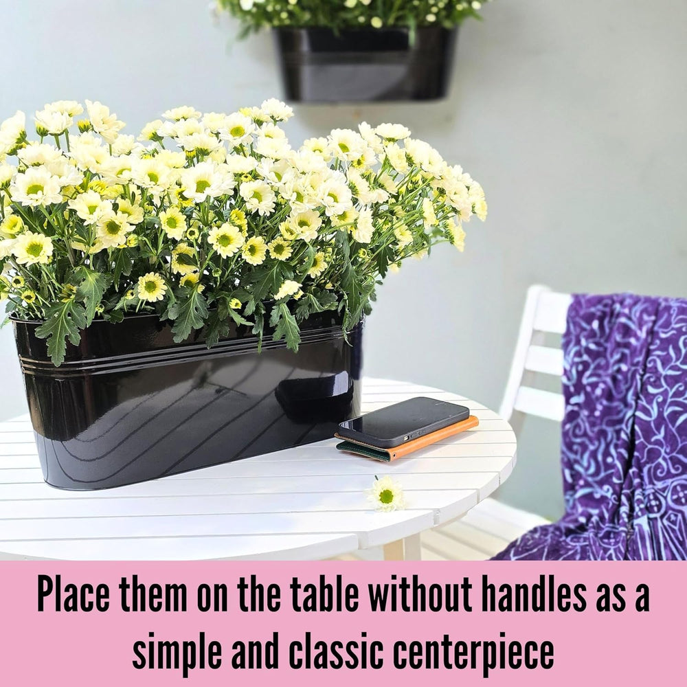 LaLaGreen Deck Rail Planter (16 in, 4 Pack) Black Metal Hanging Flower Pots