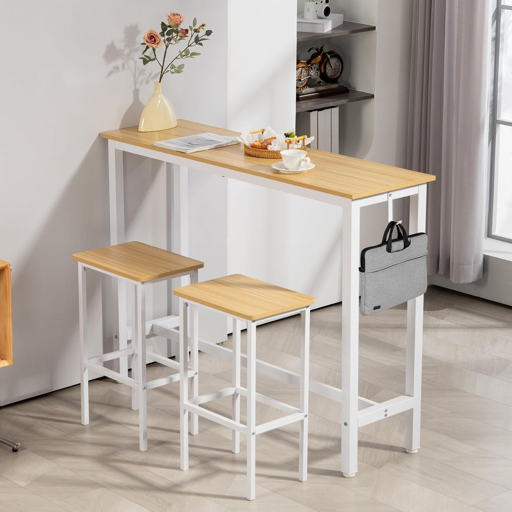 Finnhomy 52.7" Industrial Bar Table Set with 2 Stools - Counter Height D...
