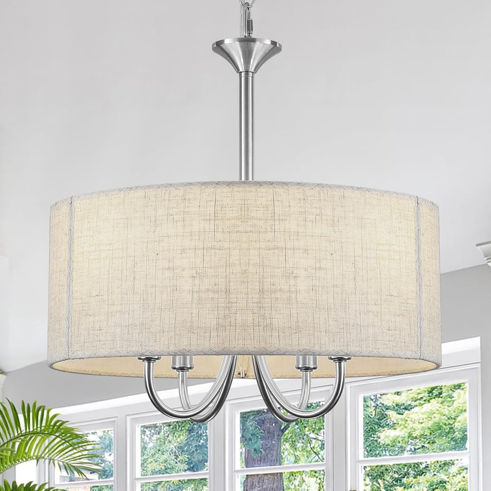 16" Small Drum Chandelier for Dining Room, 4-Light Modern Farmhouse Brus...