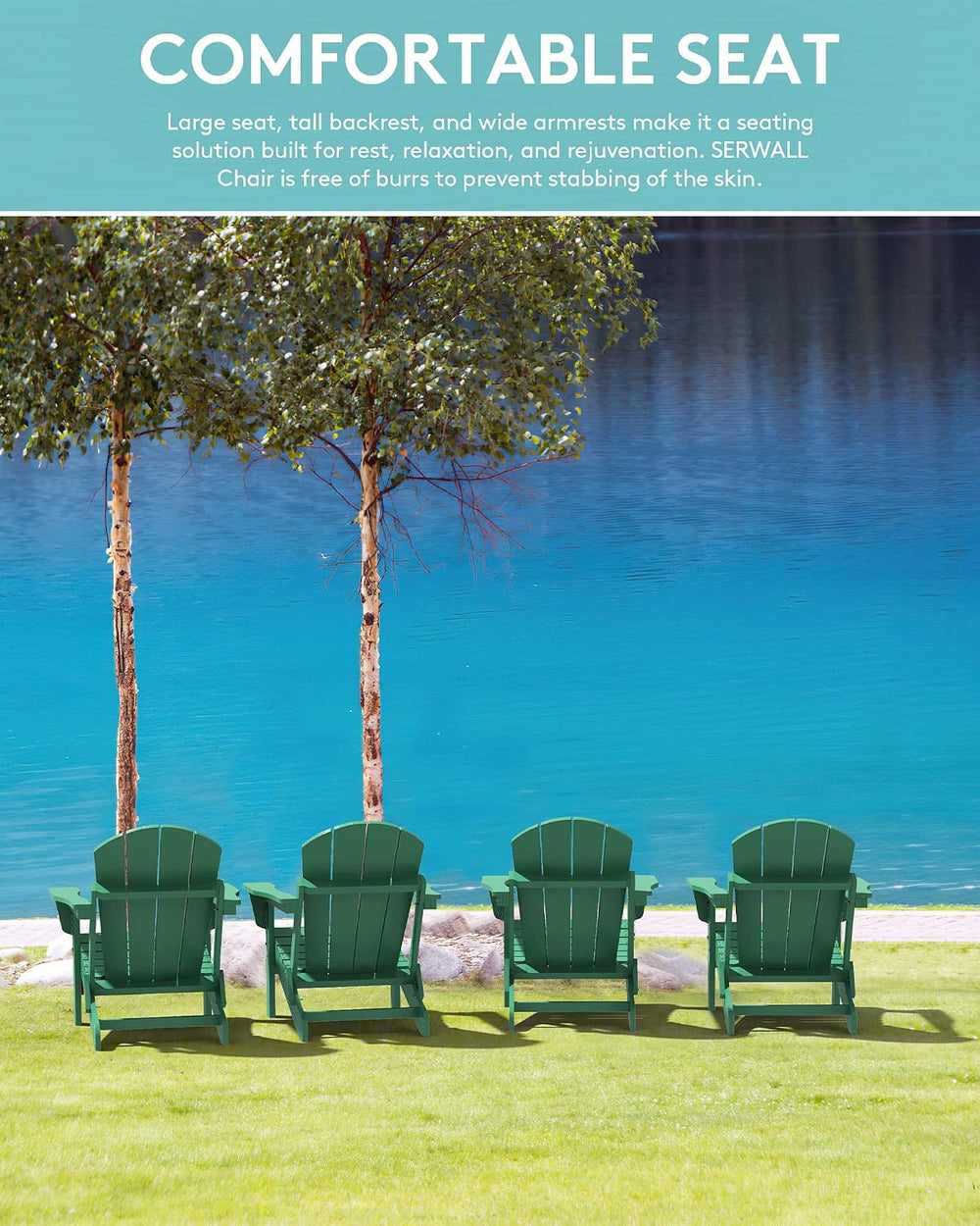 SERWALL Folding Adirondack Chair with Cup Holder, Outdoor Fire Pit - Green