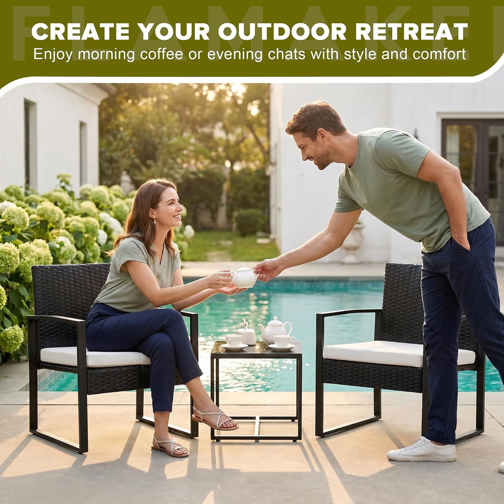 Flamaker 3 Pieces Patio Furniture Set Outdoor Wicker Bistro Chair (White)