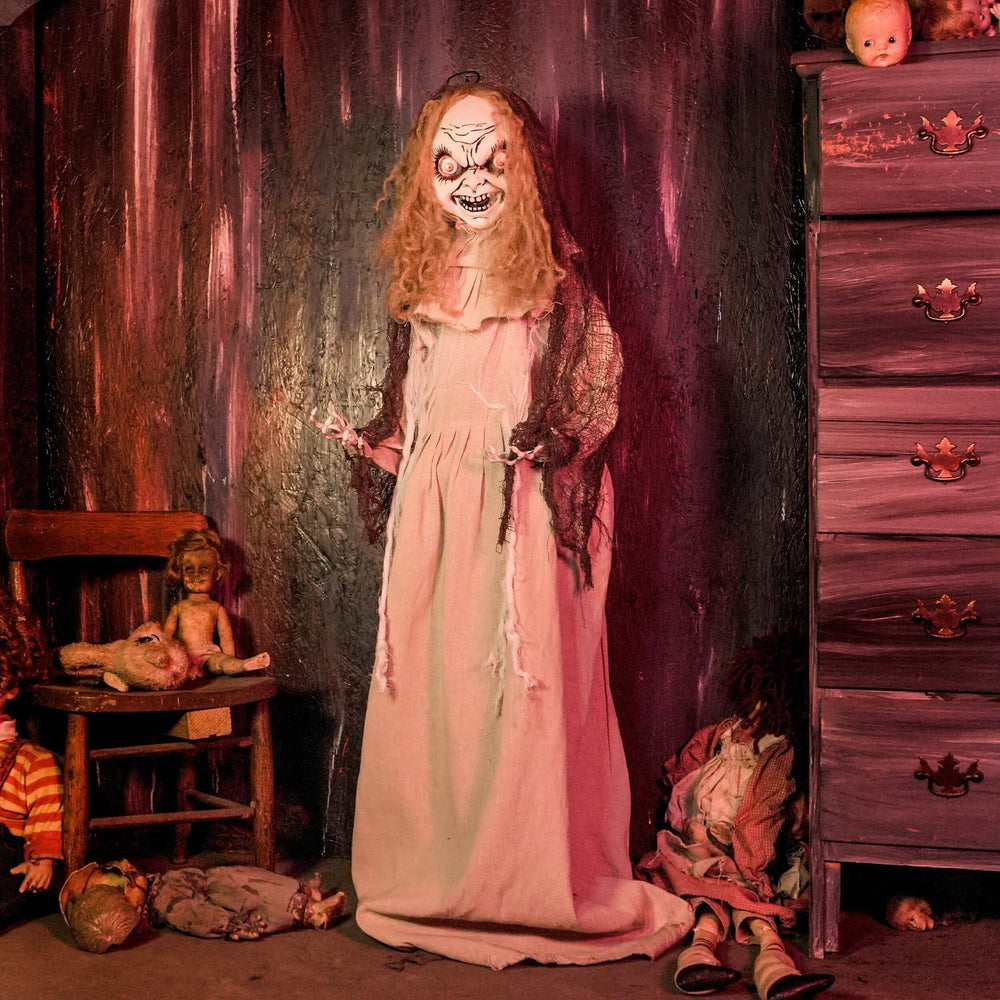 Haunted Hill Farm 3.9-Ft. Rising Head Creepy Girl Halloween Animatronic