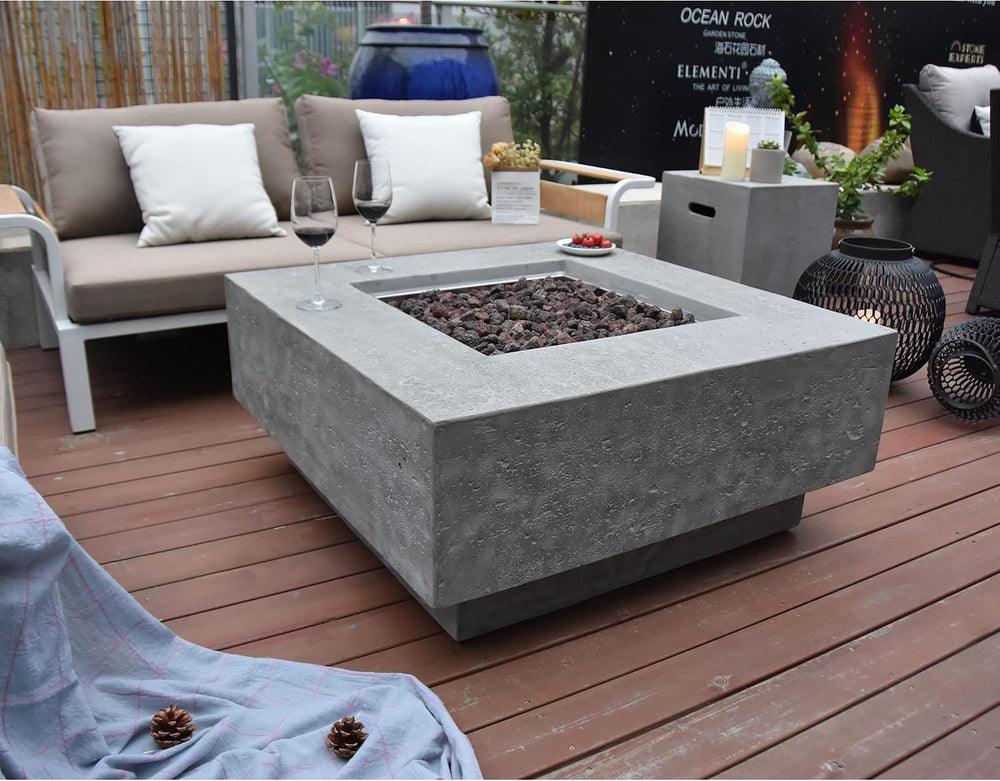 Elementi Manhattan Concrete Fire Pit 36" x 36" Outdoor Patio Firepi...