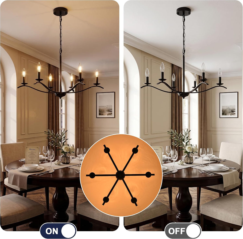 30" Black Chandeliers for Dining Room 6-Light Farmhouse High Ceiling Cha...