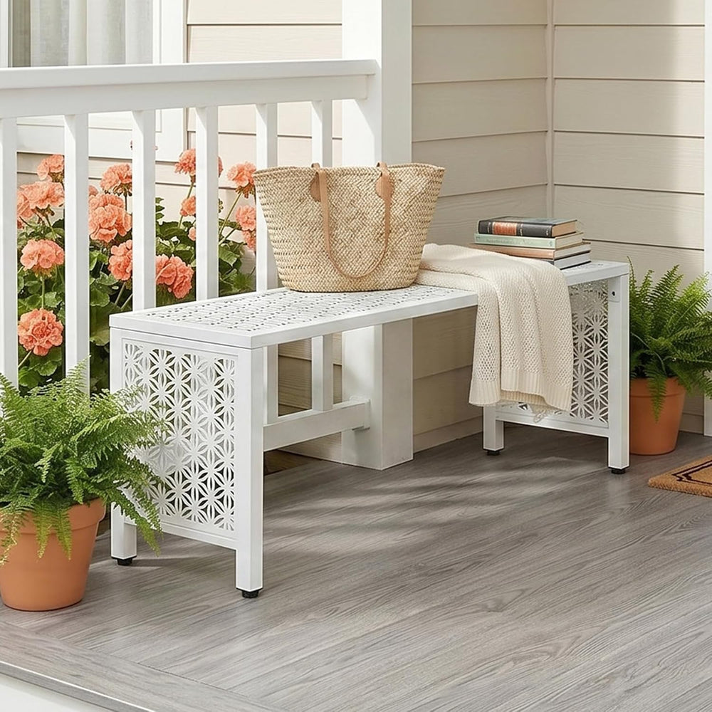 VINGLI 40in Outdoor Metal Bench, All-Weathe Backless Patio Bench with Slatted...