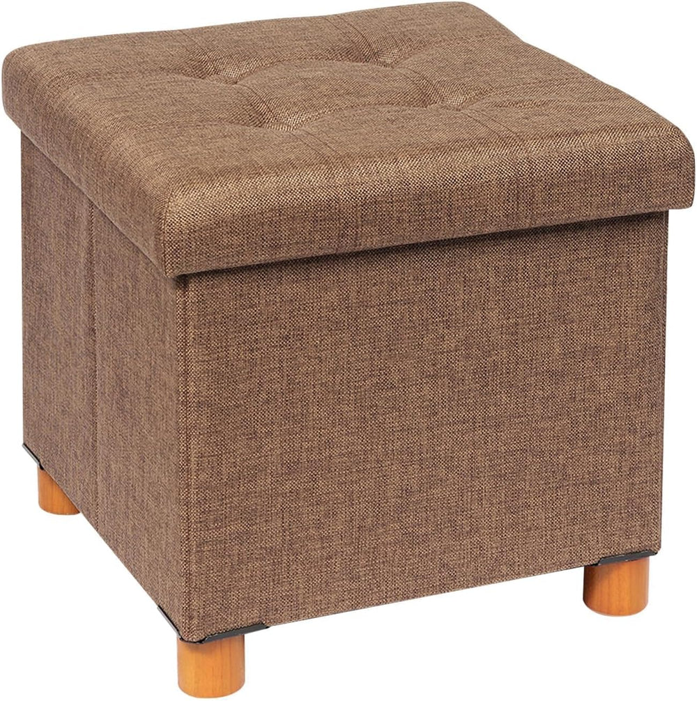 B FSOBEIIALEO 15" Square Storage Ottoman with Tray, Wood Legs, Linen Brown