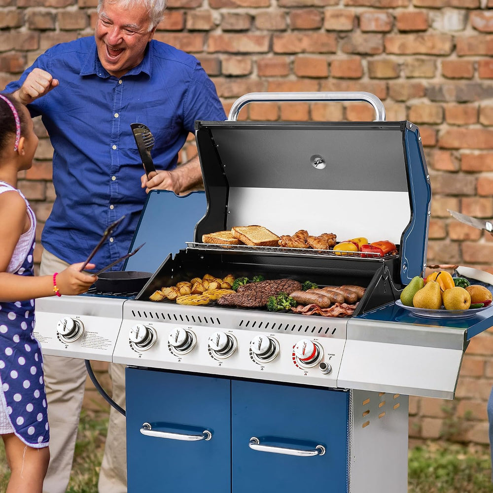 Royal Gourmet GA5403B 5 Burner Propane Gas Grill with Side Burner, Blue
