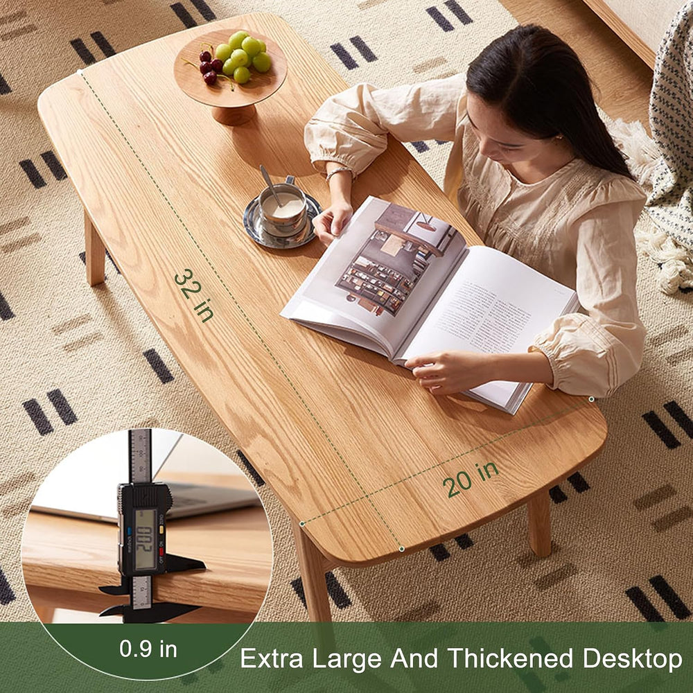 Modern Solid Oak Wood Coffee Table, 2-Tier Small Wooden Coffee Table with Sto...