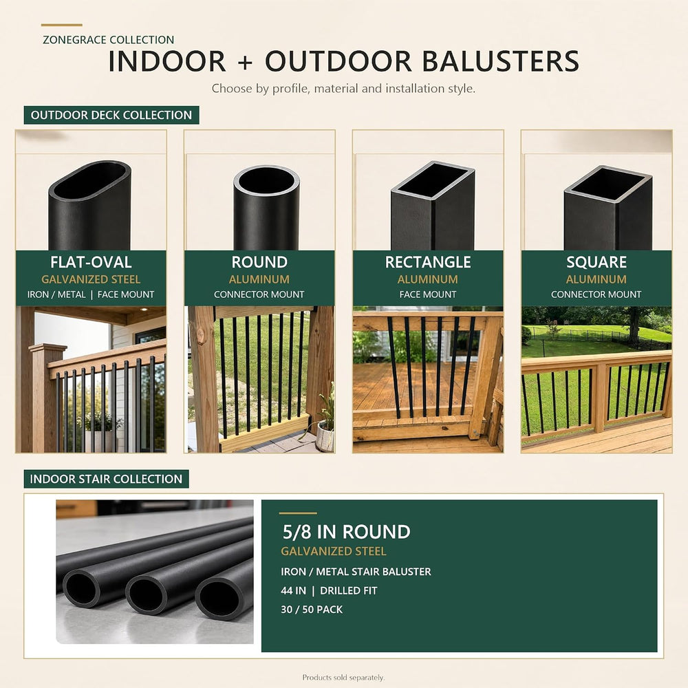 60 Pack 32" Black Square Deck Balusters, Aluminum Deck Spindles with Fla...