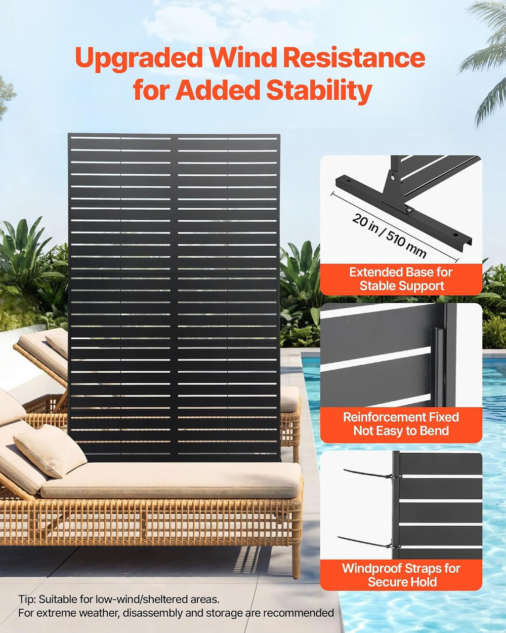 VEVOR Metal Privacy Screen, 44" W x 72" H Freestanding Modern Priva...
