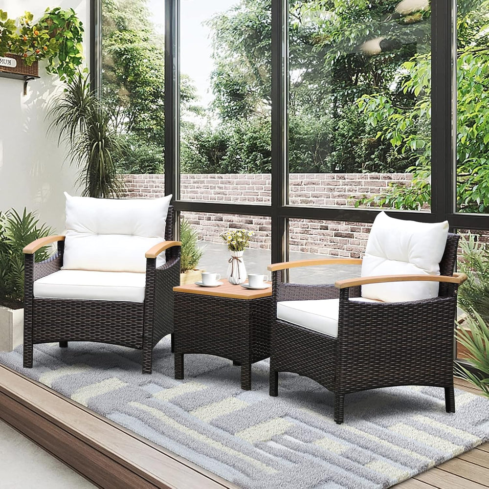 Tangkula 3-Piece Patio Furniture Set, Patiojoy Outdoor Rattan Sofa Set with C...