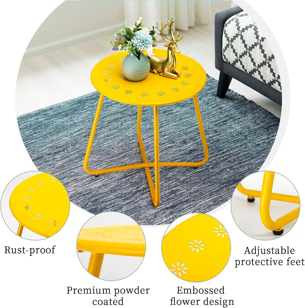 danpinera Outdoor Side Tables with Flower Cut Outs, Weather Resistant Steel P...