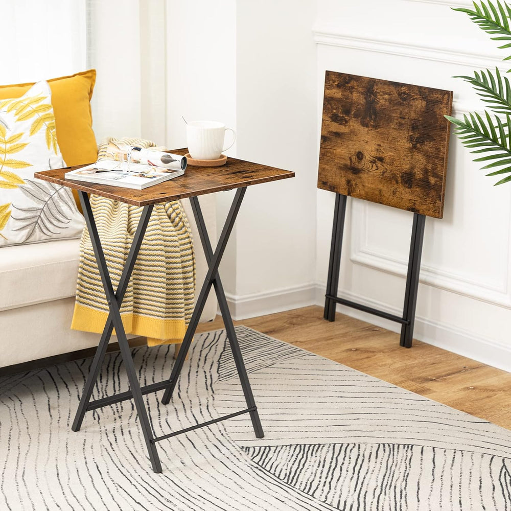 HOOBRO Folding TV Tray Tables, Set of 2 Side Table for Small Space, Industria...