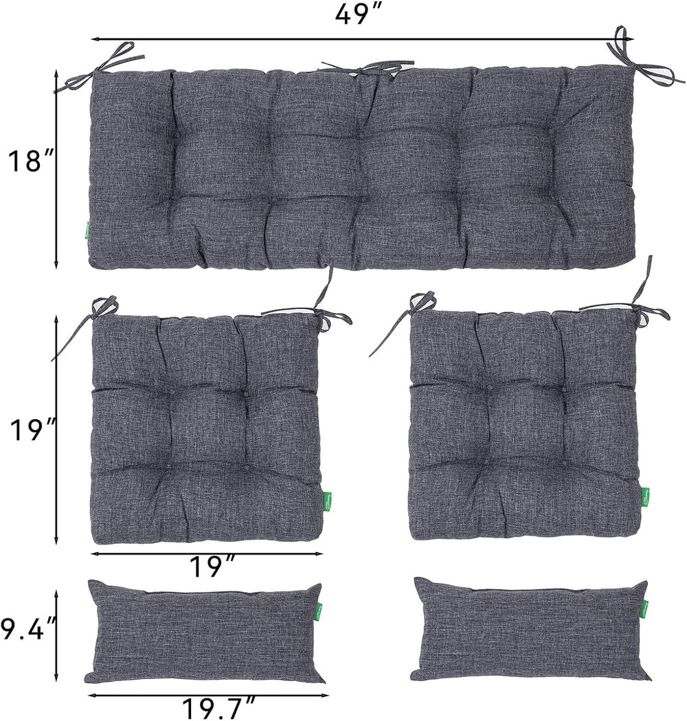 Outdoor Wicker Chair Cushions of 5Pieces,Tufted Patio Bench Cushions & 2S...