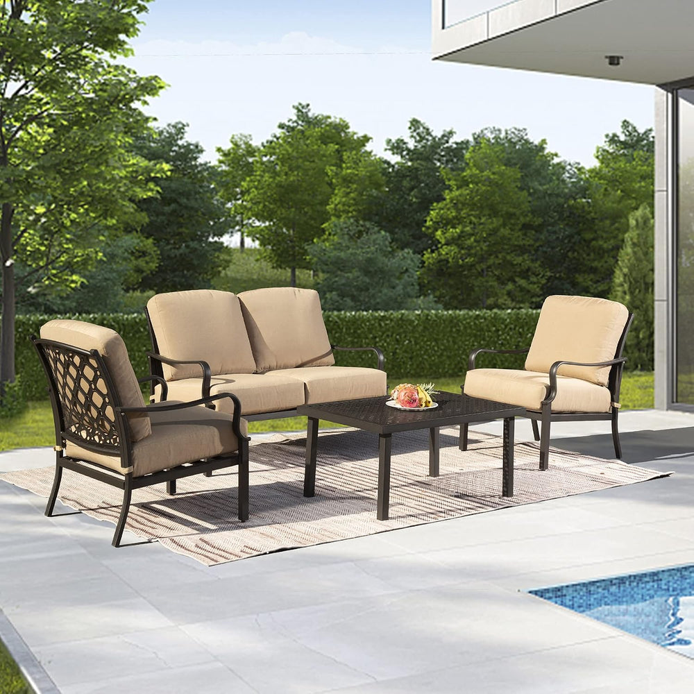 Domi Patio Conversation Set 4 Pieces, Metal Outdoor Patio Furniture with Coff...