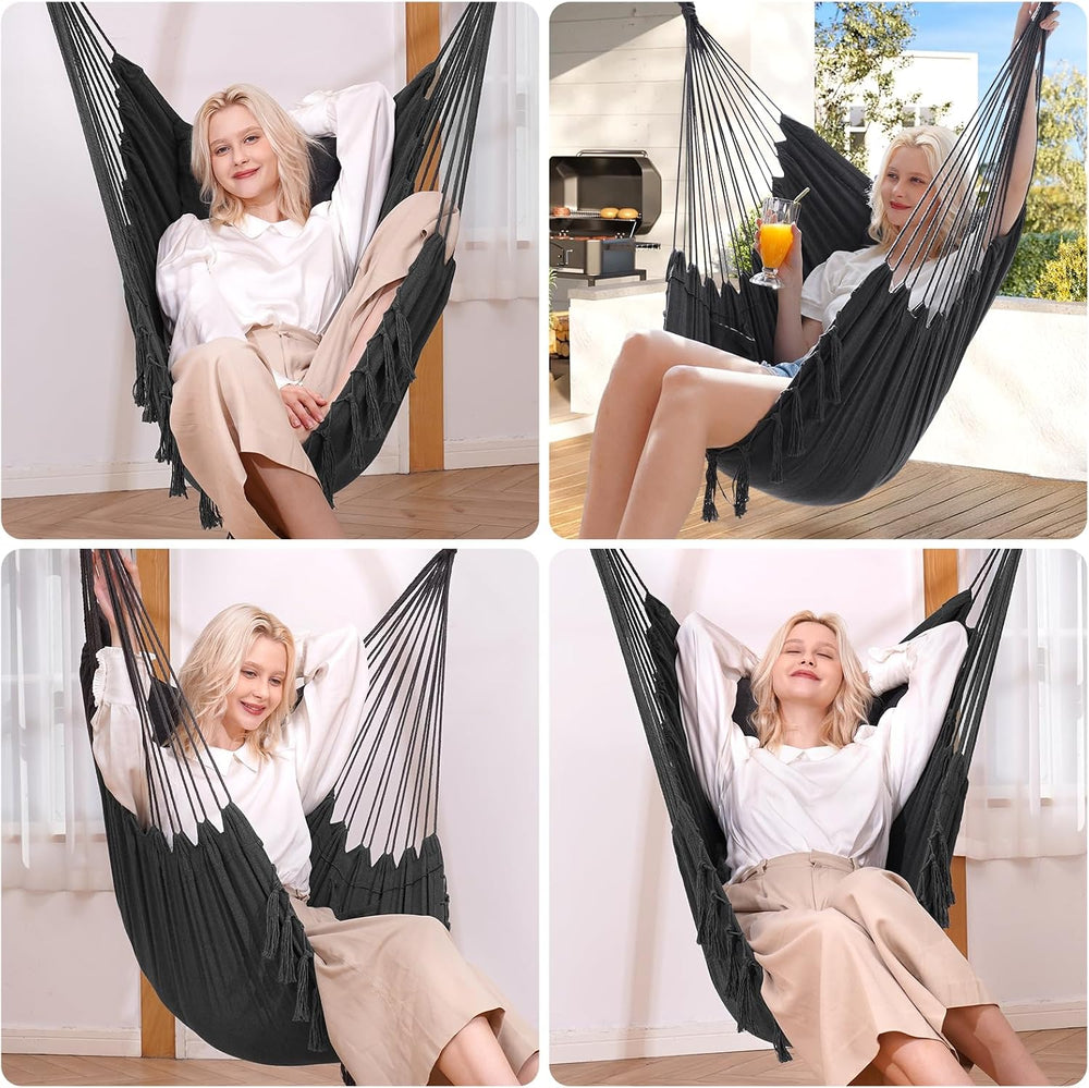 Y- STOP Hammock Chair Hanging Rope Swing, Max 500 Lbs, 2 Cushions Included, L...