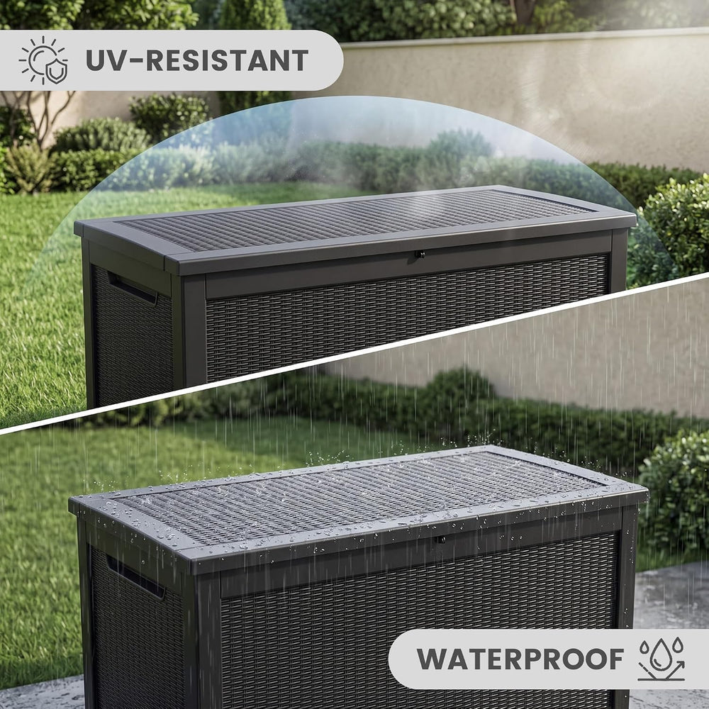 380 Gallon Outdoor Storage Box, Extra Large Waterproof Resin Deck Box with Lo...