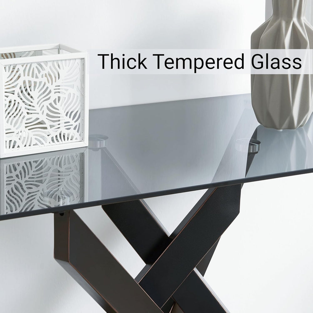 Edwin's Choice Black Glass Console Table Narrow Sofa Table with Grey Temp...