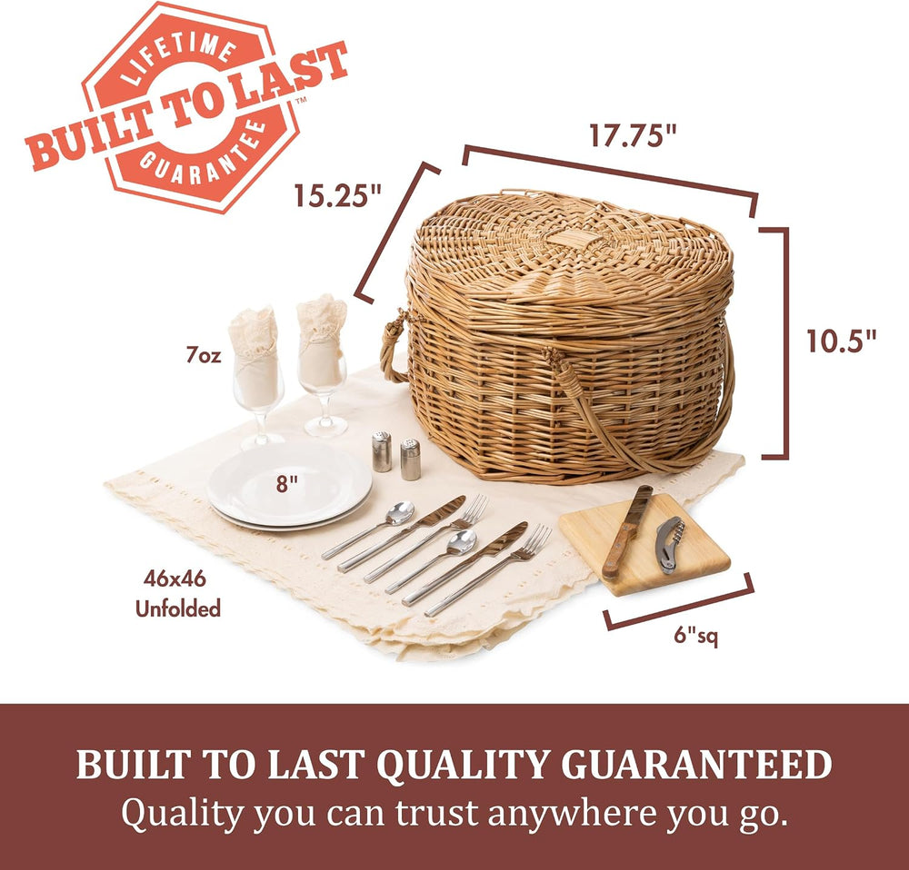 PICNIC TIME Heart Picnic Basket for 2, Wicker Basket with Handle, Complete De...