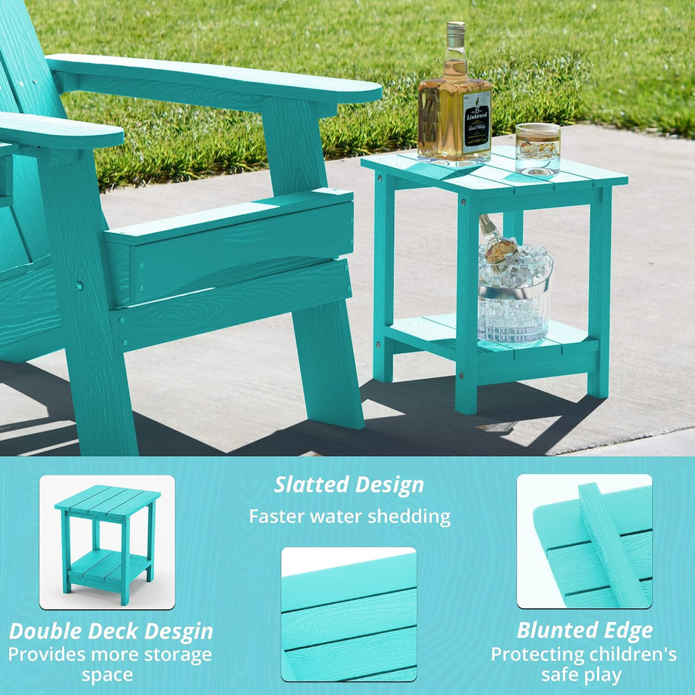 LUE BONA Adirondack Outdoor Side Table, 2-Tier Aruba Blue HDPS Patio End Tabl...
