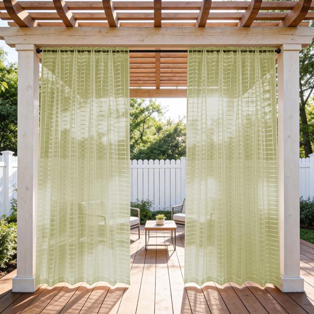 4 Panels Outdoor Sheer Curtains for Patio, Jacquard Check Curtains for Patio ...