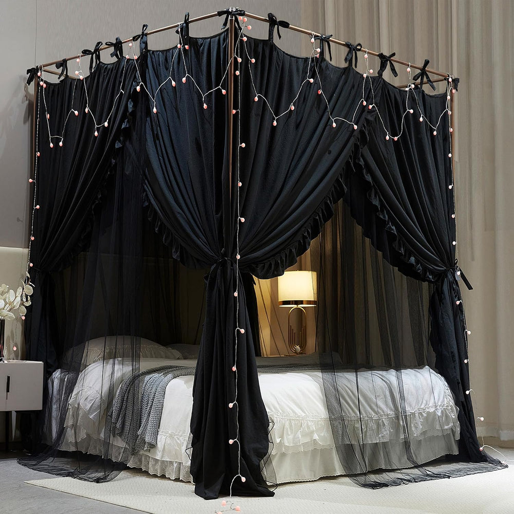 AIOOO 4 Corners Post Princess Curtain Bed Canopy Double Layer Cozy Mosquito N...